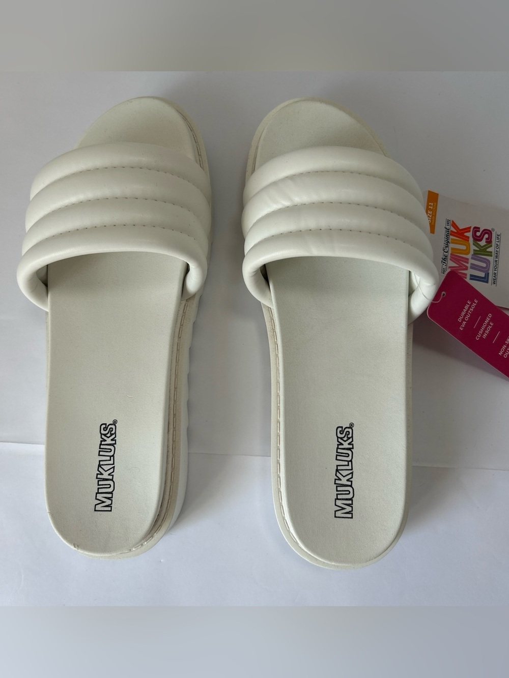 Muk Luks White Padded Slide Sandals‎